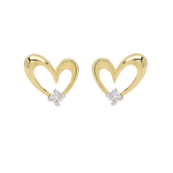 Cute Mini Size Lab Diamonds Heart Stud 14k Small Heart Earrings Screw Back - Picture 1 of 6